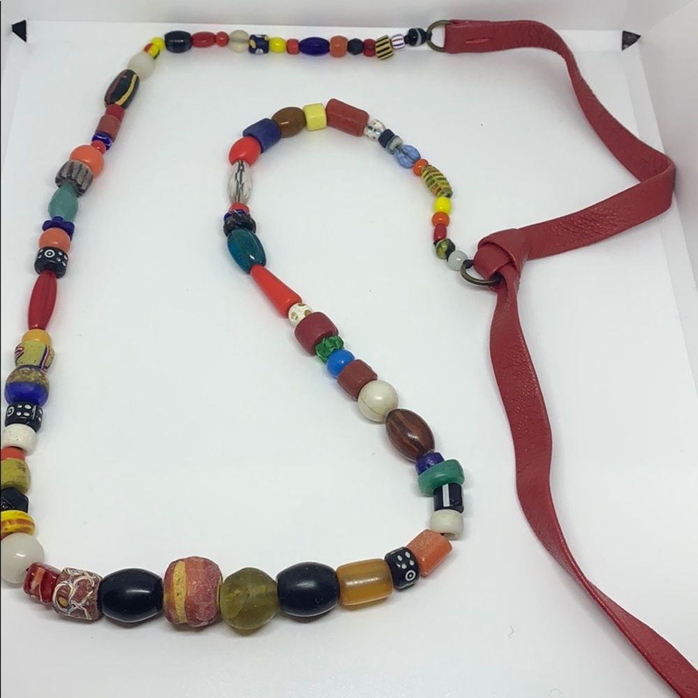red leather & beaded necklace 3 for $30